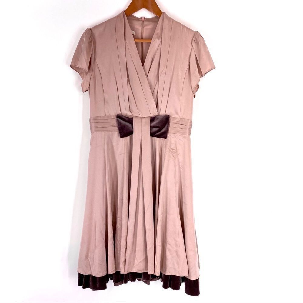 Jigott Pleated Dress with bow detail Womens Blush Korean Designer